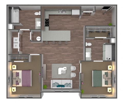 Floor plan for 2 beds, 2 baths, 992 sqft